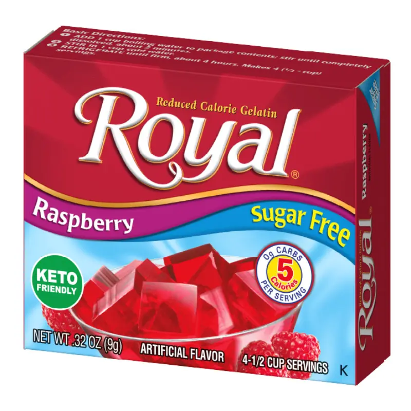 3x Royal Sugar Free Gelatin Raspberry - Low Calorie Dessert Mix Keto Friendly Snack Pack Treat No Carb Sweet Jelly Powder Instant Gelatinous Dessert Quick Preparation Healthy Diet Bundle Bulk Lot 0.32oz Sugar-Free Raspberry Flavor