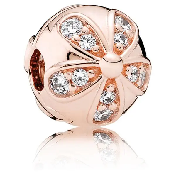 PANDORA Dazzling Daisies Clip Charm, an Elegant and Dainty Floral Piece, Hand-Finished in PANDORA Rose with Cubic Zirconia 781493CZ, Dainty Charms & Pendants, Decorative Gem Charms & Pendants