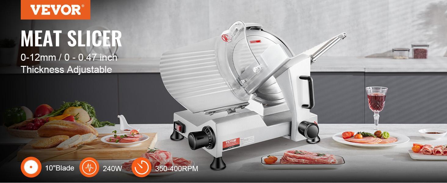 【Spotlight Day】VEVOR 240W Commercial Meat Slicer, Electric Deli Food Slicer, 10" Carbon Steel Blade Electric Food Slicer, 350-400RPM Meat Slicer, 0 - 0.47 inch Thickness Adjustable for Commercial and Home Use 【Spotlight Day】VEVOR 240W Commercial Meat Slicer, Electric Deli Food Slicer, 10" Carbon Steel Blade Electric Food Slicer, 350-400RPM Meat Slicer, 0 - 0.47 inch Thickness Adjustable for Commercial and Home Use