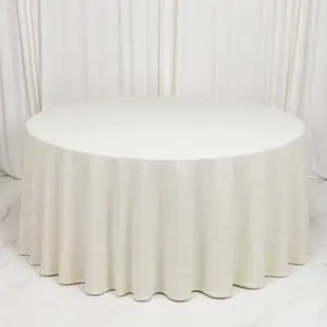 Scuba Tablecloth 120" Round Ivory Accordion Pleated – Wrinkle Free & Stain Resistant Textured Table Linen