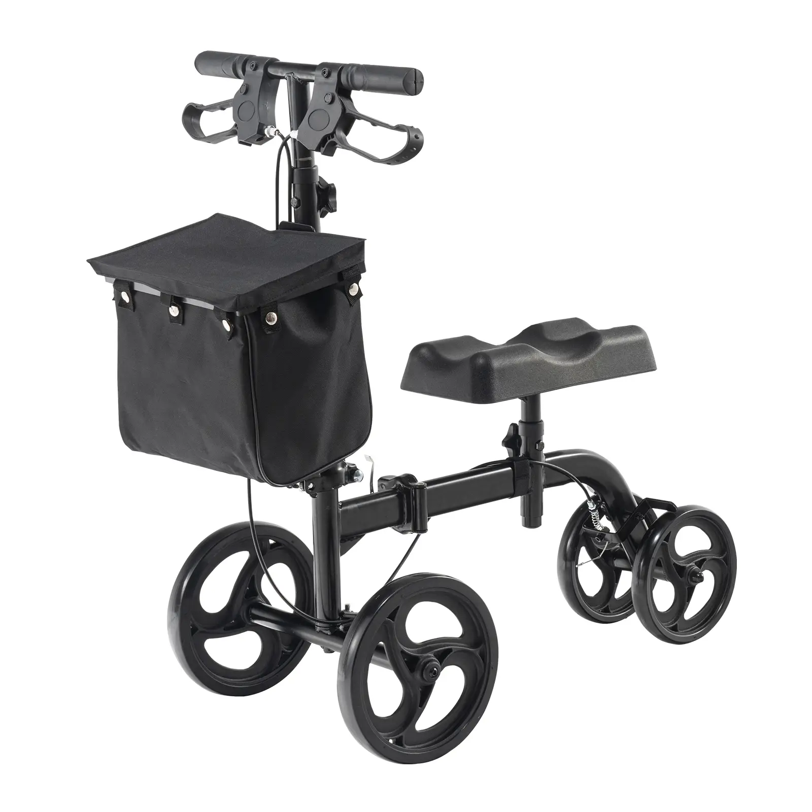 Folding Knee Scooter, Carbon Steel Steerable Knee Walker with Height-Adjustable Handlebar & Knee Pad, All-Terrain Solid Wheels, Dual Brakes, Leg Recovery Scooter for Broken Ankle Foot Injuries