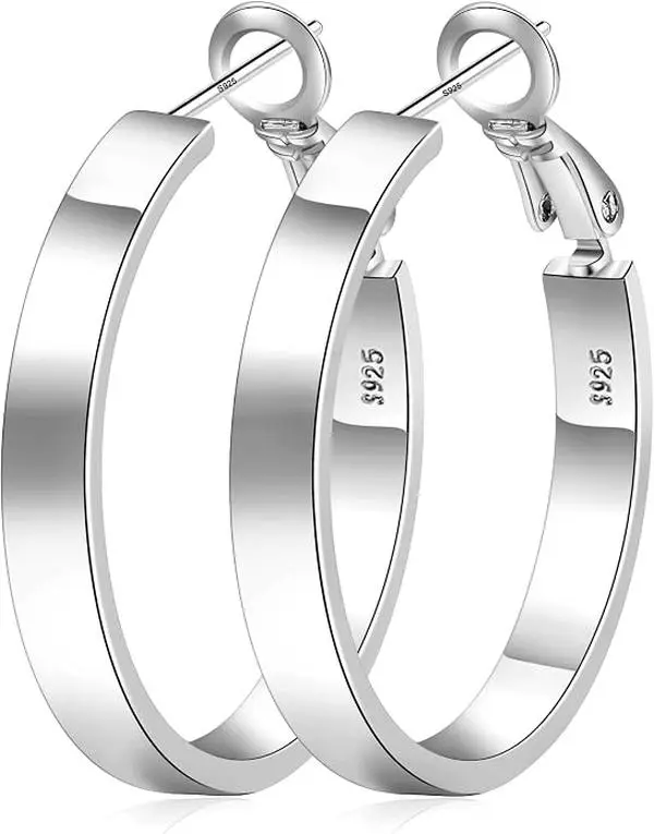 BOOVO 925 Sterling Silver Hoop Earrings for Women, Hypoallergenic Nickel-Free Lightweight Hoops for Sensitive Ears, Tarnish-Resistant 30/40/50/60mm Everyday Jewelry Gift for Her