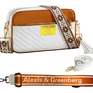 Alexis and Greenberg Crossbody Bag with 3 different Adjustable Shoulder Strap Vegan Leather Multi Zipper Pocket Trendy Fashionable High Quality versatile