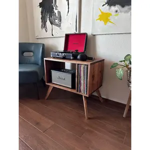 Wood Record Player Stand Cabinet, Vinyl Storage, Mid-Century Modern Turntable Console