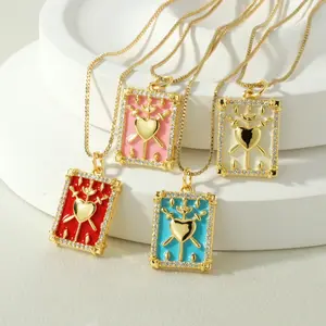 Taro brand love pendant necklace copper plated 18K inlaid zircon dripping oil heart necklace Valentine's Day gift jewelry