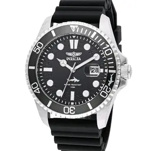Invicta Pro Diver Shark Men's 43mm Watch with Black Silicone Strap and Water Resistant 100M Features