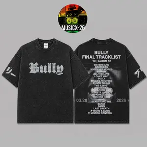 [X-26] 2026 Bully By YE Tracklist Graphic Premium Acid Washed Cotton T-Shirt For Kanye Fans, Kanye Hip-Hop Shirt, Bully Album Merch, Ye Fan Graphic Tee, Concert Music Outfit