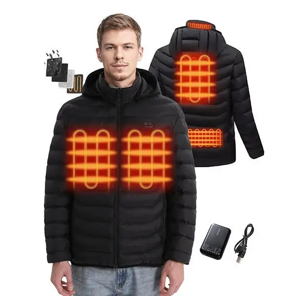 SmartHeat Heated Jacket with Battery Pack - 5 Adjustable Warm Zones, Waterproof, Windproof, Hooded, Polyester Coats with Pockets, Outdoor Winter Clothing (Unisex, Plus Size Available, Elastic Menswear), Personalized