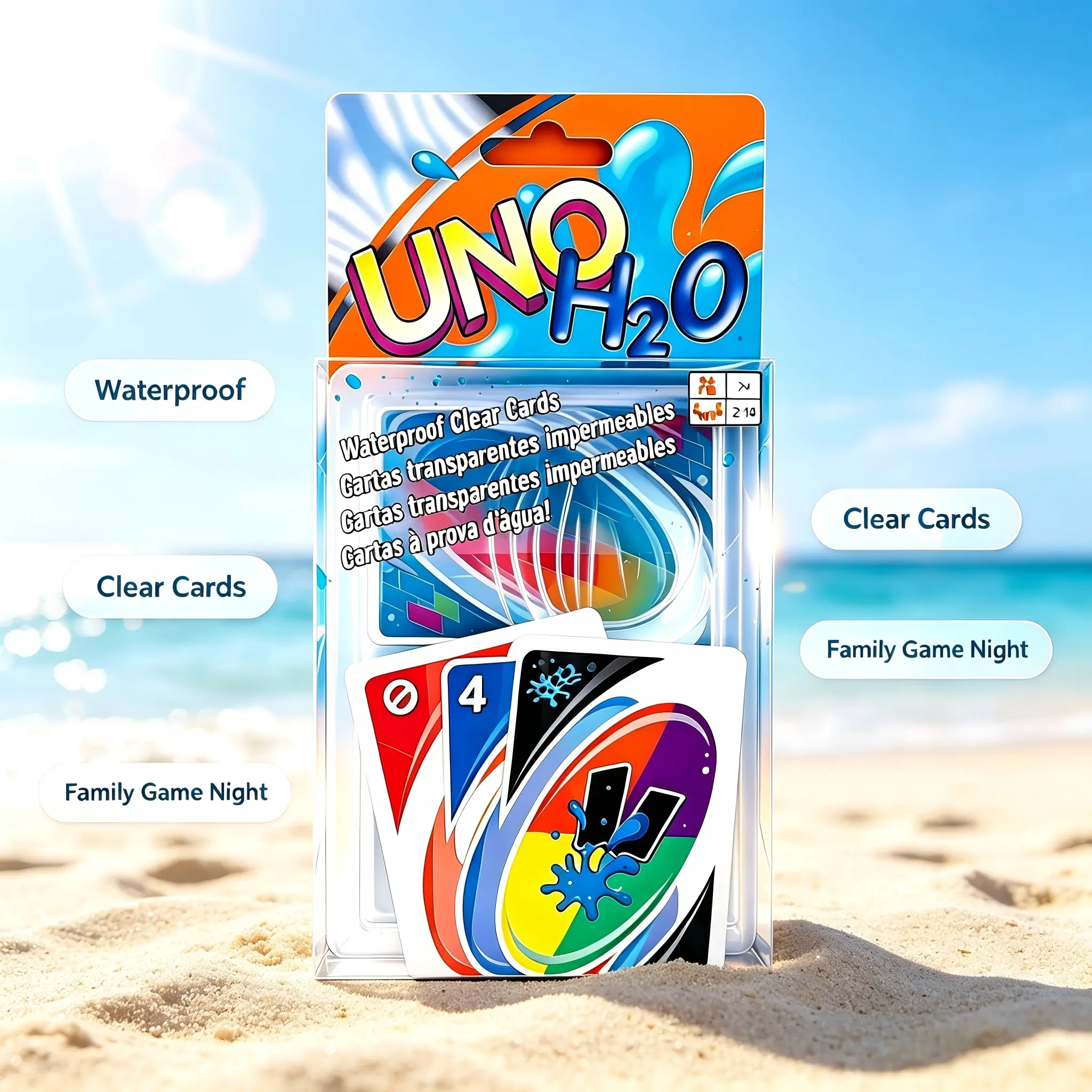 Summer Must Have UNO H2O Waterproof Clear Plastic Cards Waterproof Pool Beach Family Party Card Game For Kids Adults