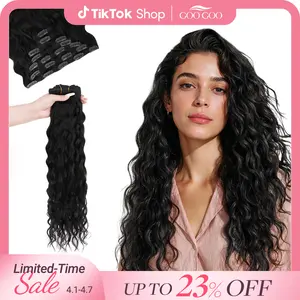 GOO GOO Hair Extensions Elf Curl Clip in Human Hair Extensions, 7pcs/9pcs 18-24Inch curly hair，Elf Curl Clip in Human Hair Double Weft Natural Curl Hair Full Head for Women