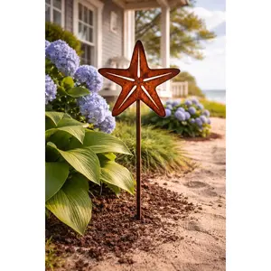 Starfish Garden Stake | Coastal Garden Decor | Beach House Yard Art | Rustic Metal Garden Stake | Nautical Outdoor Decor