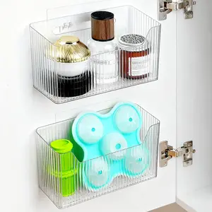 2-Pack Adhesive Wall-Mounted Clear Cabinet Door Organizer Bins, Stackable Storage Caddy for Kitchen, Bathroom, Office Organization