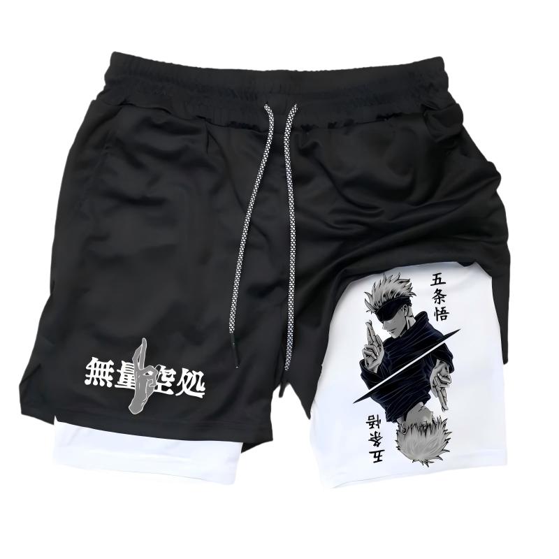 Anime-Style Sports Shorts for Men Two-Piece Double-Layer High-Quality Polyester Quick-Dry & Breathable 20 Versatile Styles Multi-Function