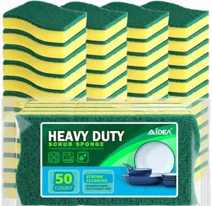 AIDEA Sponges Kitchen, 50 Pack Heavy Duty Dish Sponge, Cleaning Dish Scrubber Sponge for Home and Kitchen, Stink-Free Cleaning Supplies for Pots, Pans