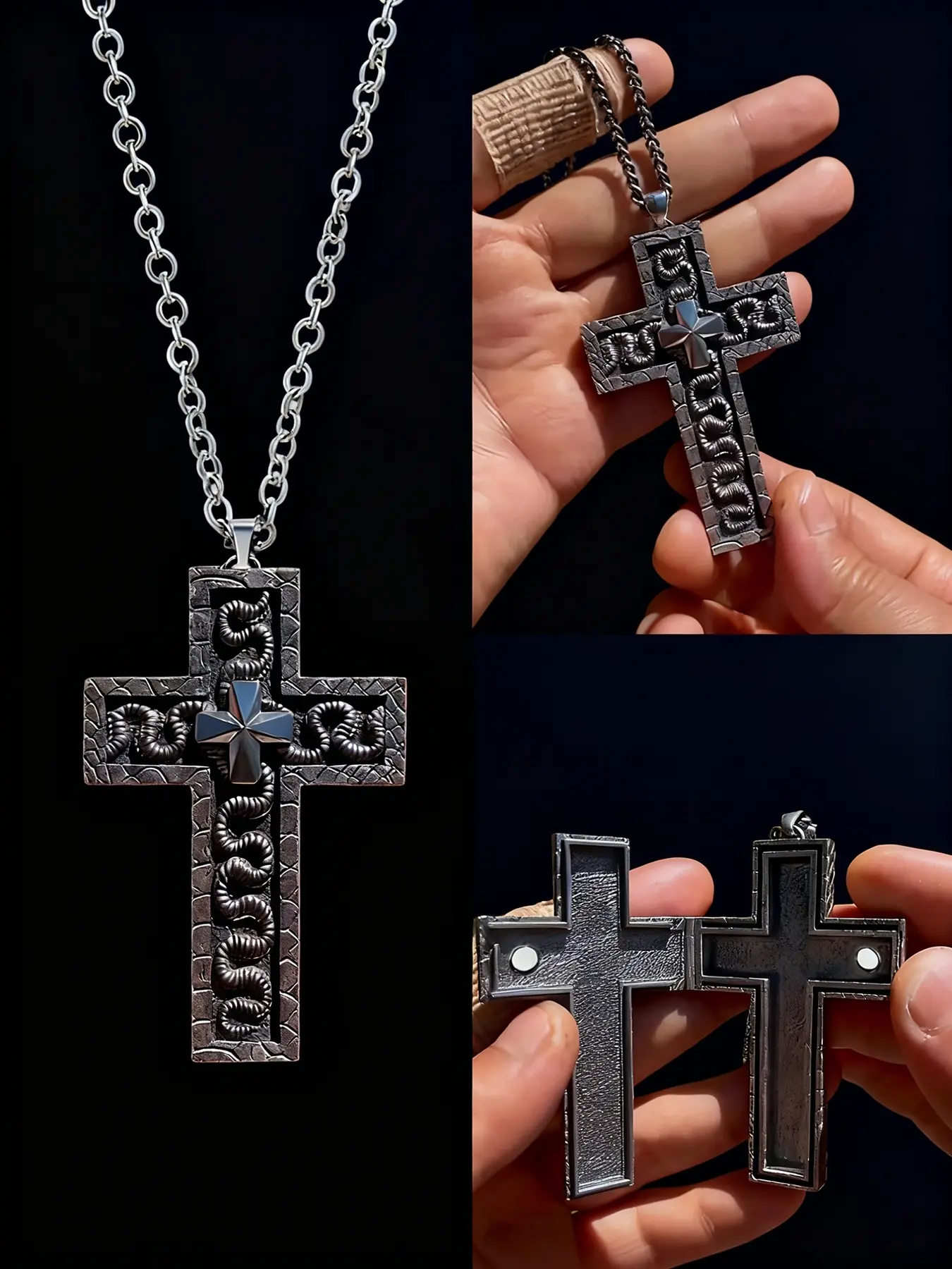Thanos Necklace Unique Cross Pendant Necklace Squidward Games, Vintage Cross Pendant Necklace with Secret Compartment Alloy Cross Chain Design - Gaming Jewelry Costume Accessories Cross Necklaces Cross Design