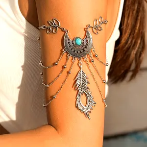 1PC Unique Bohemian Dream Catcher Leaf Tassel Chain Bracelet - Body Chains with Retro Punk Style, C Chain Accent, and Adjustable