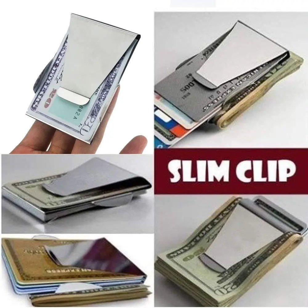 New Slim Clip Double Sided Money Credit Card Holder Wallet Stainless Sleek Steel