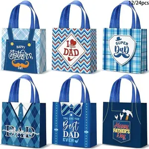 12/24pcs Father's Day Goodie Bags Bulk Reusable Candy Bag Best Dad Gift Tote Bags with Handles Non Woven for Fathers Party Treat Supplies Party Favor