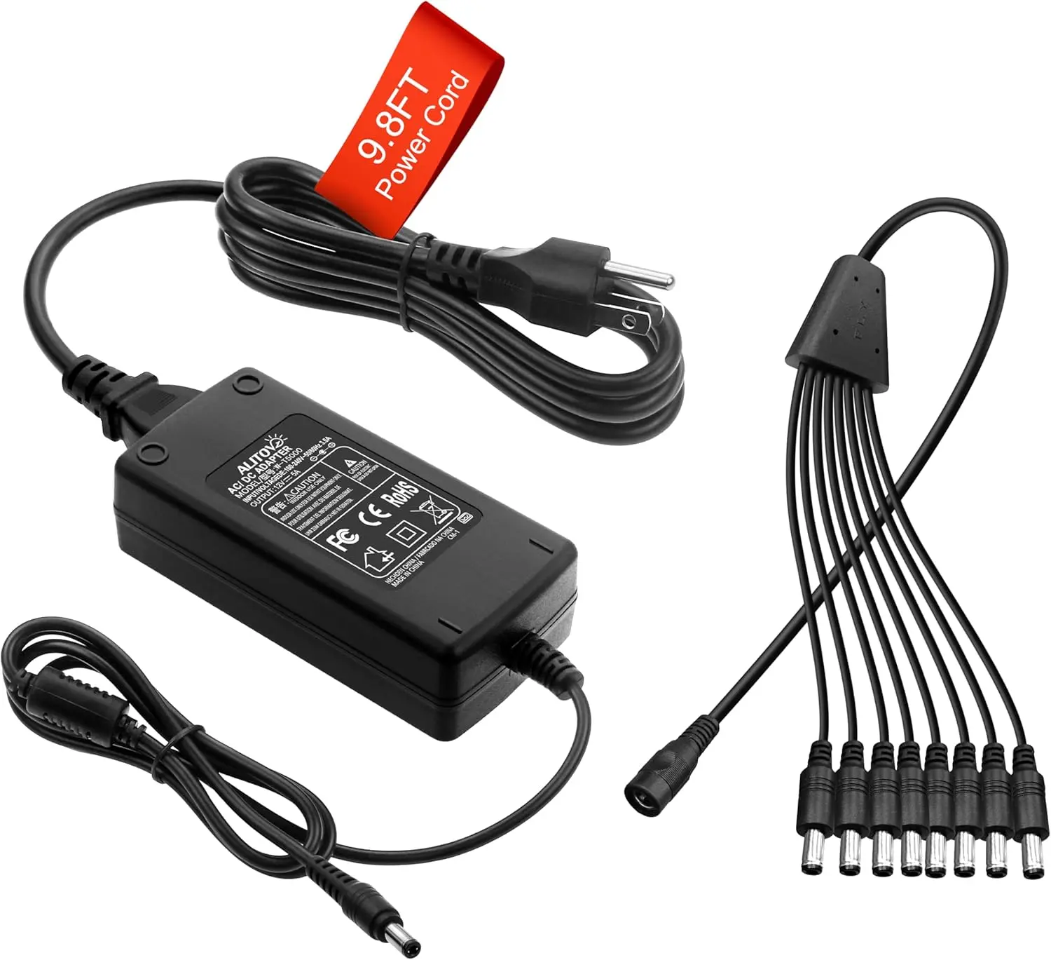 1x 12V 5A 60W CCTV Power Adapter, 100V-240V 50/60Hz AC-DC Converter with 8-Way 5.5mmx2.1mm DC Connector Splitter Cable, 14.5ft Extended Version for Swann, Defender Surveillance Systems, Lorex