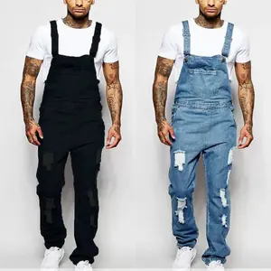 Denim Bib Overall Men's Solid Fashion Pockets Denim Bib Overalls Loose Suspender Jeans Trousers Male Daily Classic Casual Jumpsuit Autumn Winter