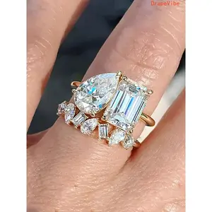 Artificial Zircon Decor Ring Luxury Glittering Gemstone Jewelry Elegant All Match Accessory For Women Daily Wear And Formal Occasions