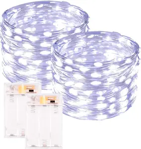 2Pack Cool White Fairy Lights Battery Operated with Timer, Waterproof 33FT 100LED String Lights Indoor Outdoor, Copper Wire Fairy Lights for Bedroom, Christmas, Parties, Wedding