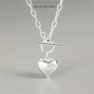 1pc Silvery Heart Pendant Necklace, Romantic Clavicle Chain with OT Buckle Design, Perfect Gift for All Seasons