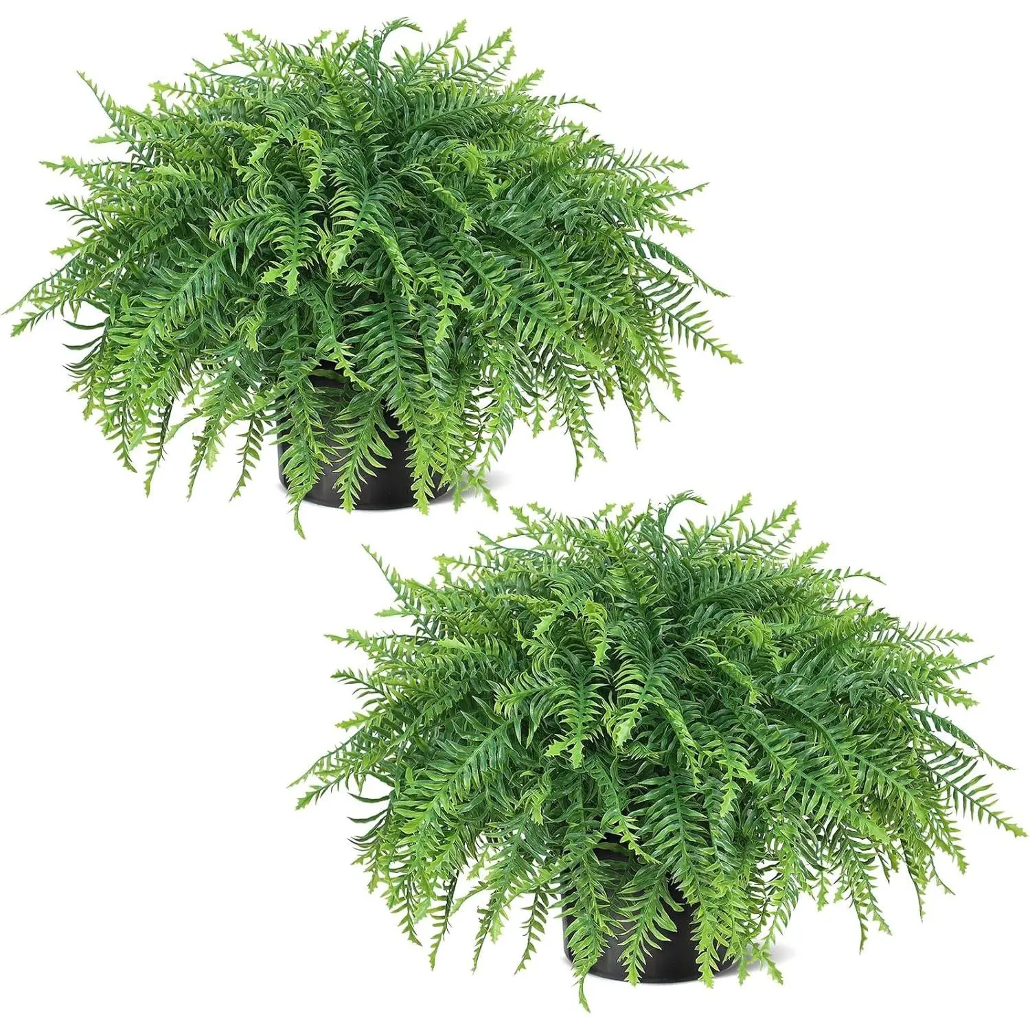 21" Artificial Ferns  Topiary - 2 Set for Front Porch Decoration, Boston Fern Potted  Faux Greenery Bush UV Resistant for Outdoor Indoor Door Garden Farmhouse  Decor (Green)