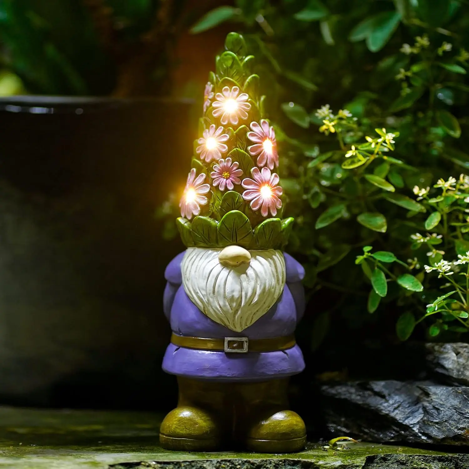 Solar Garden Outdoor Statues Gnome with Succulent | 7 LED Lights, Lawn Decor Statue for Patio, Balcony, Yard Ornament, Gifts for Mom Grandma Women