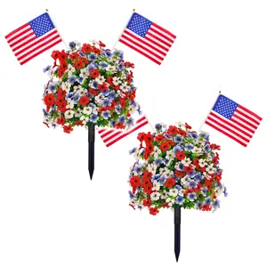 2 pieces of artificial flowers, Artificial Flower Set,  outdoor flowers made of non-fading plastic materials, perfect for decorating porches and yards during Independence Day, anniversaries