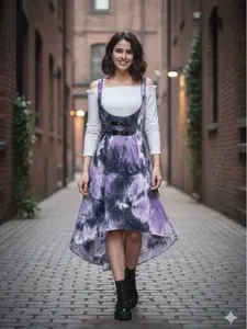 Two Piece Set Off the Shoulder Ruffle Long Sleeve Top and Tie Dye High Low Midi Dress