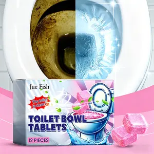 Jue‑Fish 12 Pieces Toilet Cleaning Effervescent Tablets, Fast Dissolving Deodorizing Descaling Stain Remover, Powerful Toilet Bowl Cleaner, Deep Clean Limescale Odor Dirt, Household Bathroom Must‑Have Cleaning Supplies