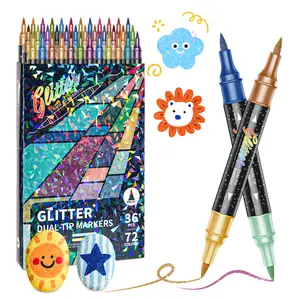 24/48/72/96 Colors Glitter Effect Brush Markers,Dual Tip Dual Color 1-5mm Soft Brush Shimmer Marker Art Markers Pen for Doodle Writing, Glitter Art Crafts Adults DIY Crafts Greeting Birthday Cards Making