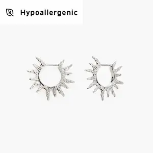 en route Silver Sun Hoop Earrings, Sun-inspired Modern Textured, Chic Everyday Jewelry Perfect for Casual Outfits, Layered Styling or Daily Wear