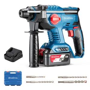 【5-year warranty】DongCheng 20V Max Cordless Rotary Hammer Drill, 7/8" SDS-Plus, 4 Application Modes, Brushless, 2.1 Joules, Cordless Demolition Hammer for Concrete, Including 4.0Ah Battery and Charger, 4 Drill Bits High Torque Impact Handle