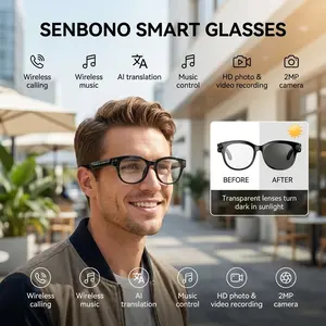 SENBONO Smart Glasses: Multifunctional Smart Glasses, Wireless Music Calling, 2mp Camera Video Volume Control, Ai Translation Functionality, PC Frame Material Design, Smart Eyewear