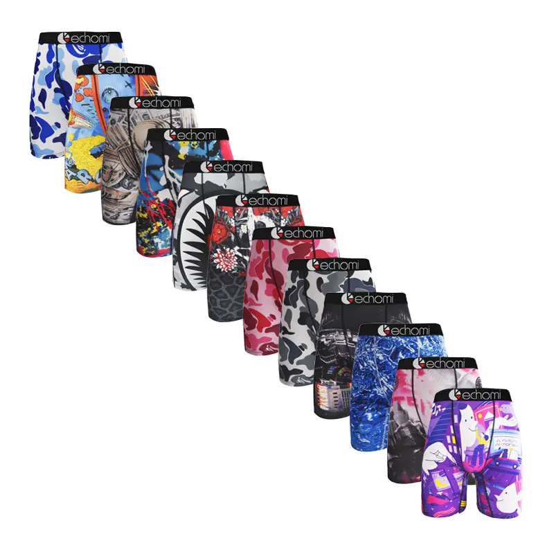2/4Pcs Men's Breathable Boxer Briefs Pack，Moisture Wicking Stretch Long Leg Athletic Underwear, Cool Shark Print Underpants