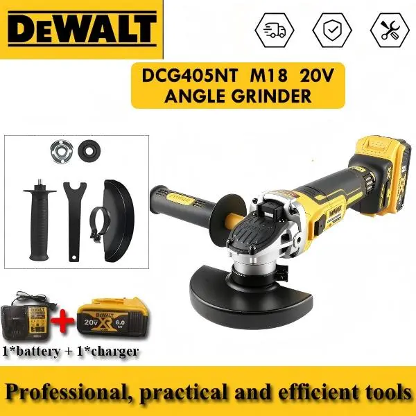 DeWalt DCG405NT 20V MAX Brushless Angle Grinder - 125mm, 9000rpm speed, M14 Spindle, Electron Brake, Clutch, Slide Switch, for Metal Cutting, Grinding