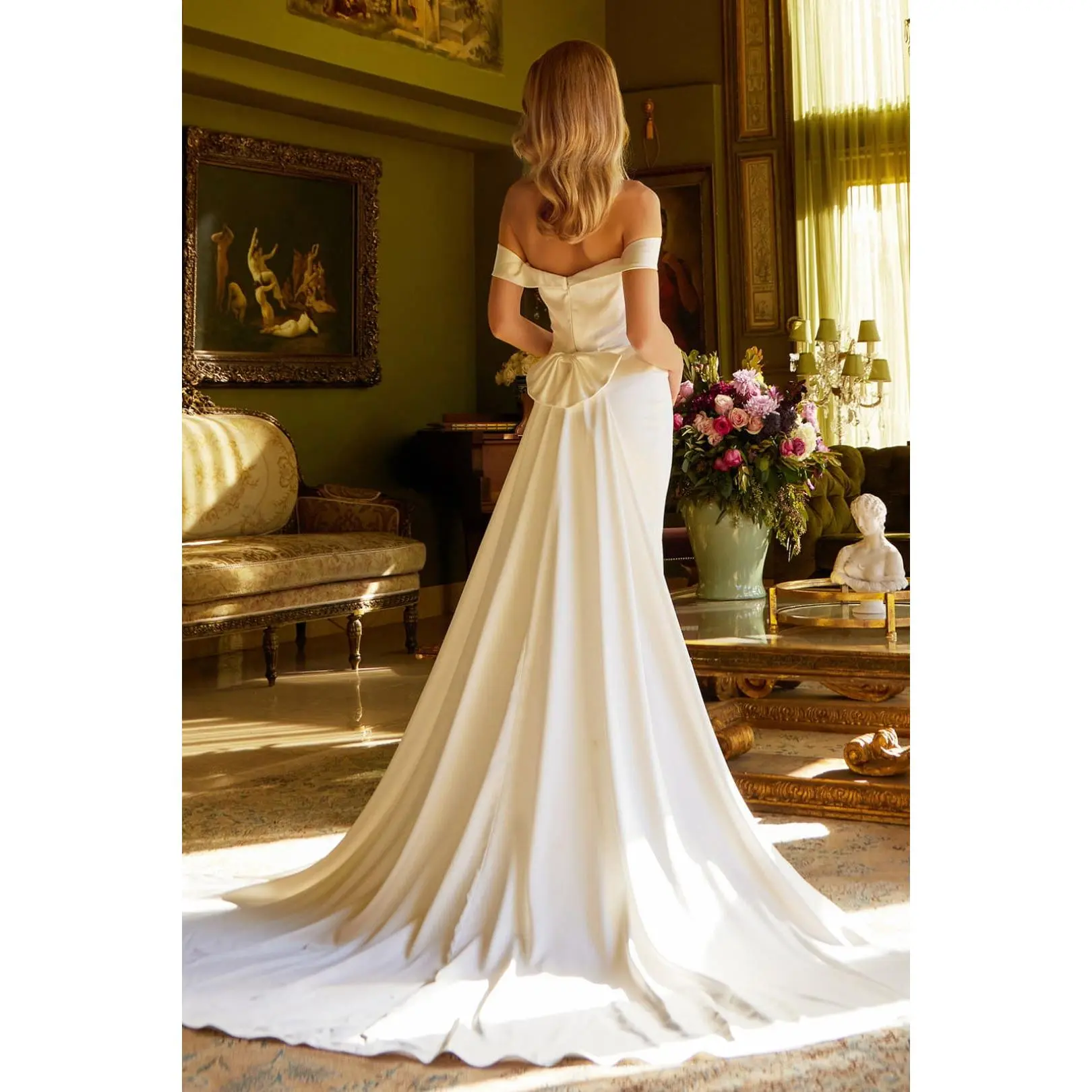 Ivory Wedding Dress Off Shoulder Slit Bridal Gown by GLS Gloria GL3545