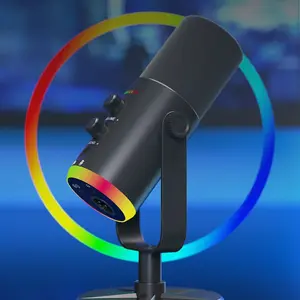 Studio XLR Dynamic Microphone USB PC Podcast Microphone for Streaming Recording XLR USB Vocal Microphone with Mute Function Gain Knob Headphone Monitoring YU7 Black White Audio Smartphone RGB Lighting Real Time Monitoring RGB Condenser Microphone