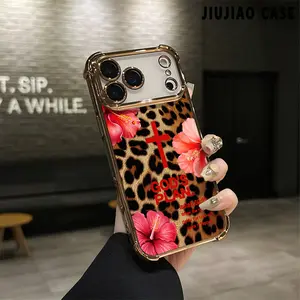 Leopard print lilies and GOD'S PLAN Pattern Hollow Design Interesting Aesthetic Electroplated TPU Casing For iphone 17 Pro Max Air 16 Plus 15 14 13 12 11 Four Corners Anti-Fall Transparent Casual Soft Silicone Phone Cases