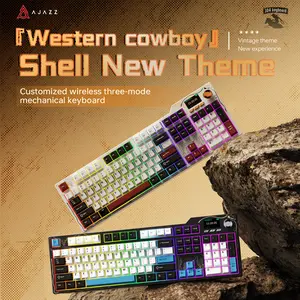 Ajazz AK35I V4 Full-Size USB Rechargeable Wireless Mechanical Gaming Keyboard, featuring Rotary Knob, Smart Screen Numeric Keypad, Customizable Creamy Design, Ideal for Esports & Office Use, Christmas Gift Option, Usb Rechargeable Keyboard