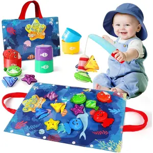 Montessori Toys  1 Year Old Boy Girl Birthday Gift, 17 in 1 Cloth Fishing Game with Stacking Cups, Color Sorting, Shape Matching, Early Learning, Toddler Toys Gifts  1 2 Years Old Boy Girl