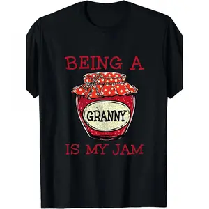 Funny Being A Granny Is My Jam Grandma Saying Oversized Round Neck Short Sleeve S 5XL Black Red Lettering Jam Graphic Casual Fit Family Gift for Grandmothers