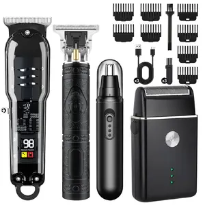 Men’s 3-in-1 Precision Grooming Kit – Cordless Hair Clipper Nose Trimmer Electric Shaver with Sharp Blades 8 Guide Combs & LED Display for Home Use