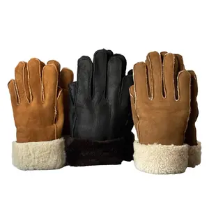 Leather Gloves for Mens Women Shearling Sheepskin Fu Winter Warm Gloves S-2XL