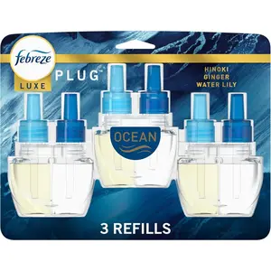 Febreze Plug In Air Freshener, Odor-Fighting Scented Oil Refill, Air Fresheners for Home and Bathroom and Kitchen, Long Lasting for Strong Odors, Ocean Scent, 0.87oz Refills, 3 Count