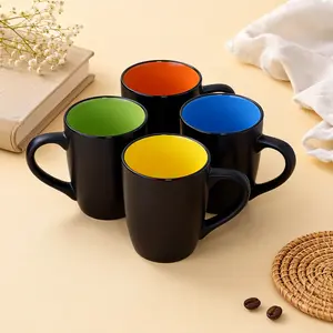 Matte Black Ceramic Mug Set of 2 with Colorful Inside Contrast Washable Heat Resistant Coffee Cup for Home Office Daily Use Gift - Tumbler Stainless Steel