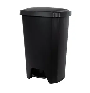 Kitchen Trash Can 12.1 Gallon Plastic Step Garbage Bin with Foot Pedal Lid Black for Easy Waste Disposal