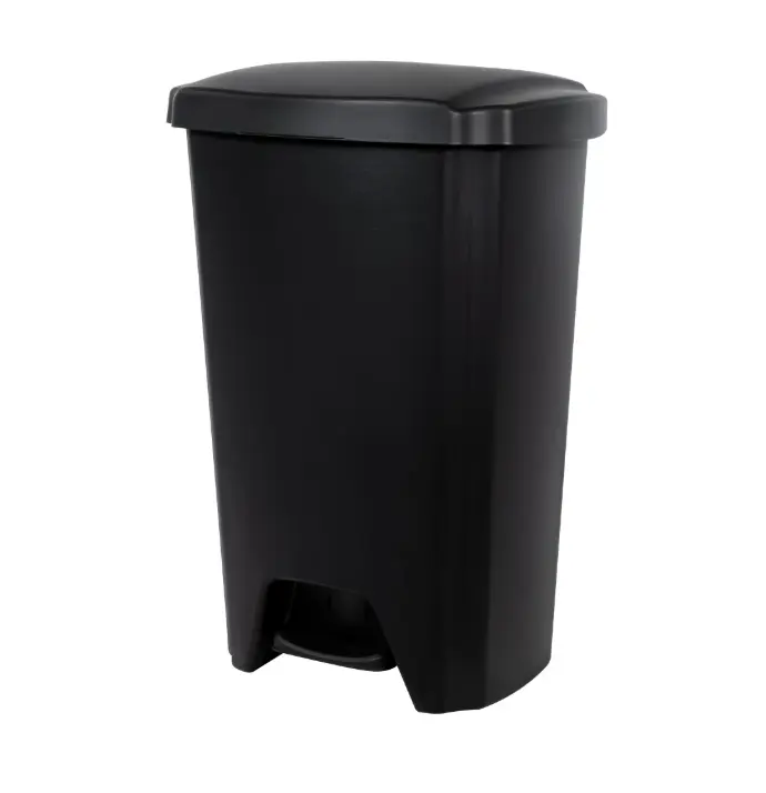 Kitchen Trash Can 12.1 Gallon Plastic Step Garbage Bin with Foot Pedal Lid Black for Easy Waste Disposal